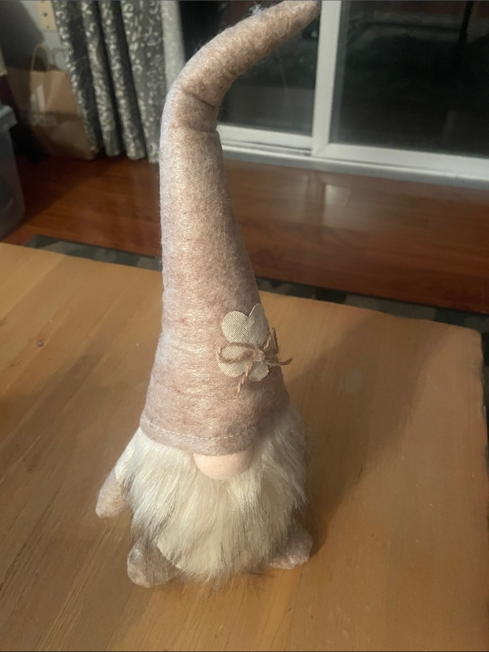 Source Unknown Cream Felt Gnome Figurine with Faux Fur Beard